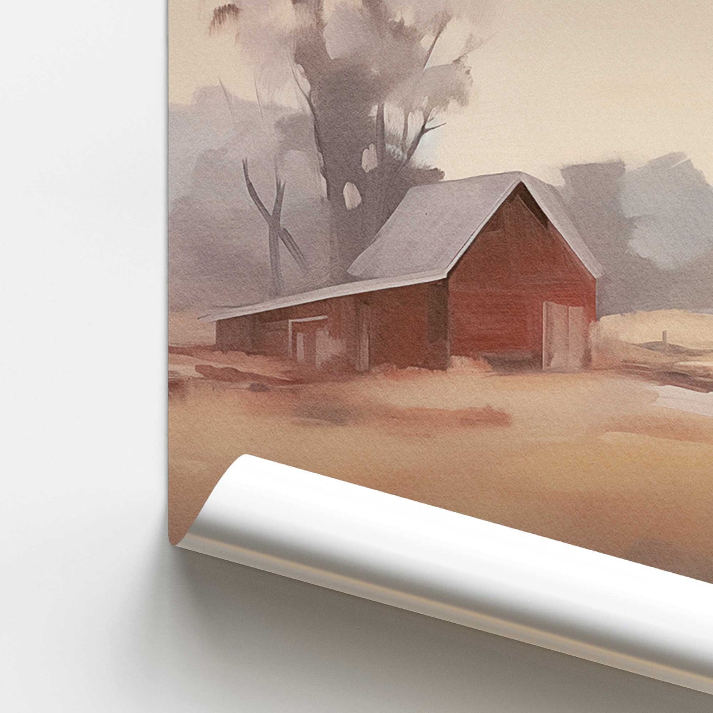 Misty Countryside Barn Promotional Rolled Print