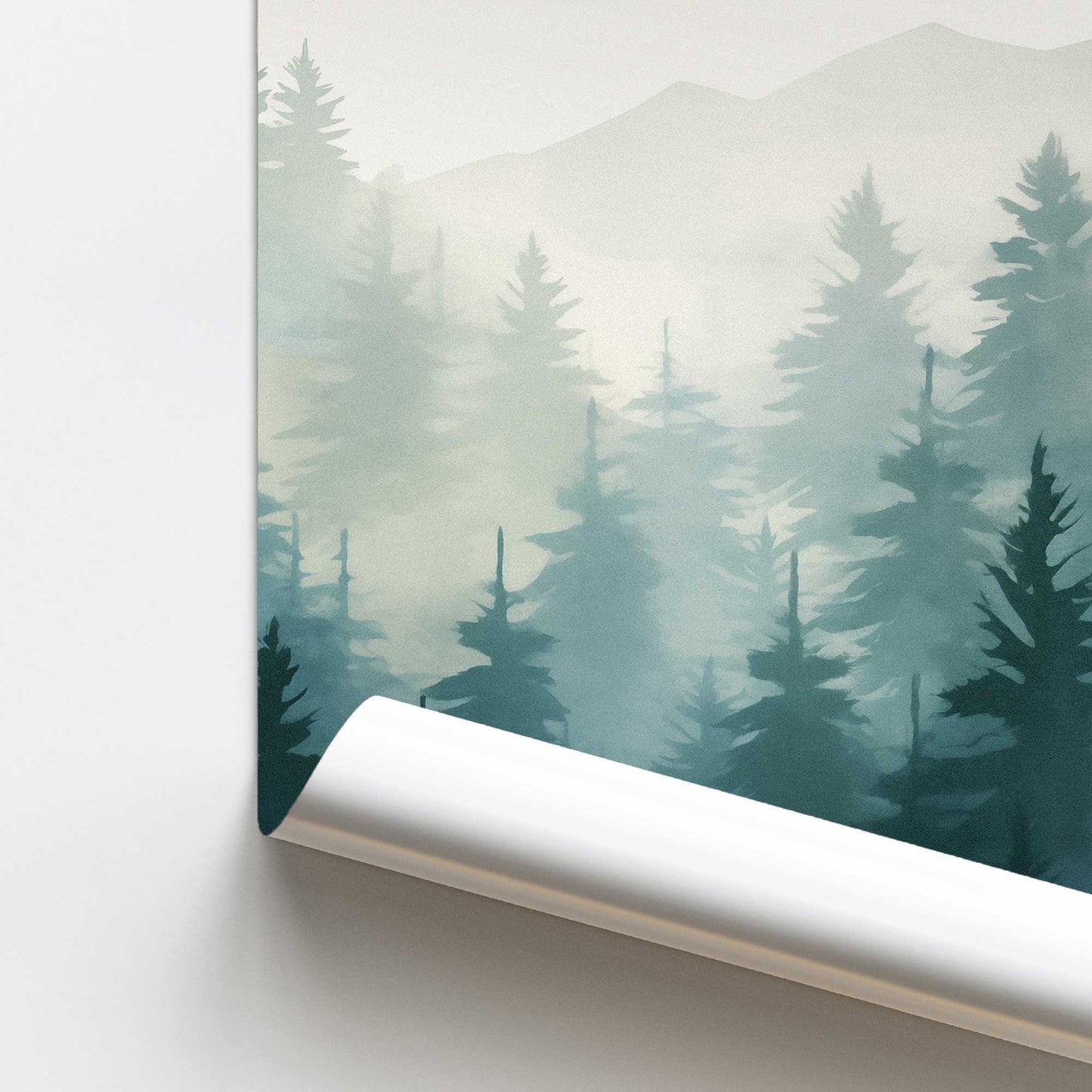Misty Pine Forest in Blue Promotional Rolled Print