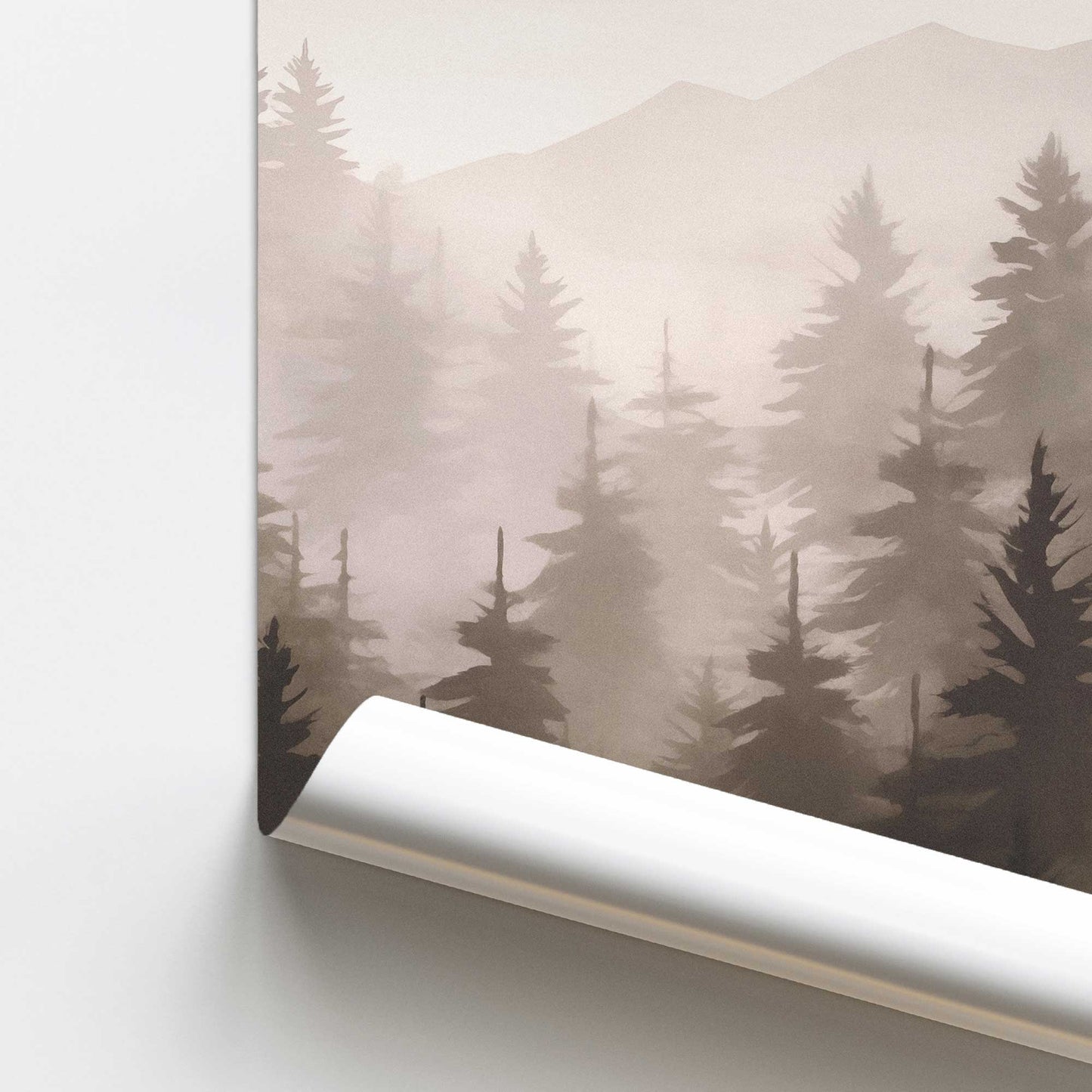Misty Pine Forest in Brown Promotional Rolled Print