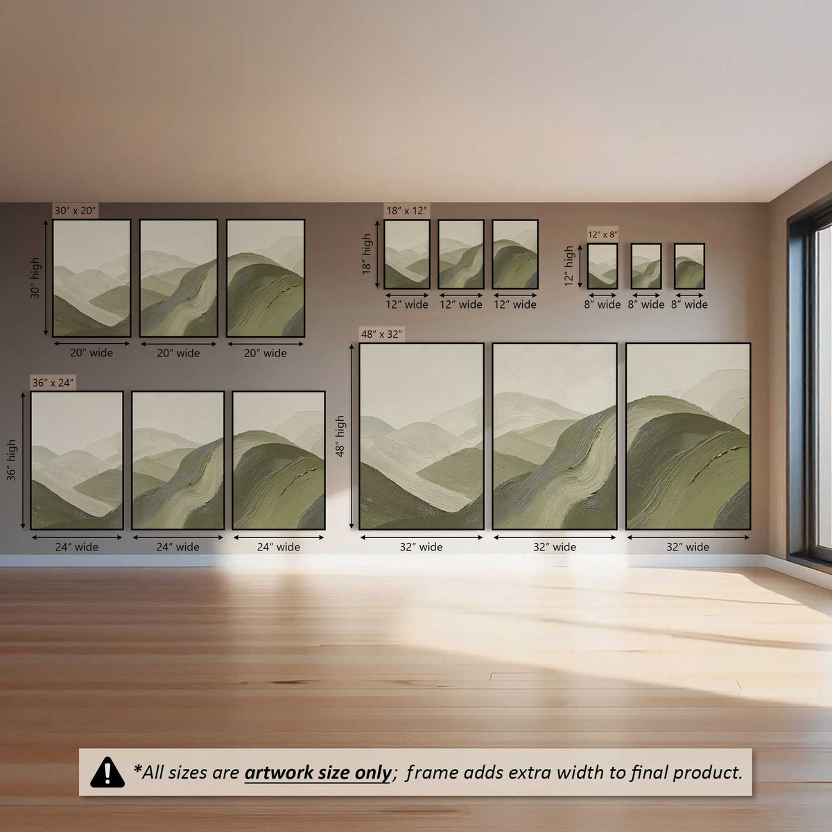 Pale Meadow Slopes, Set of 3 Prints on Canvas