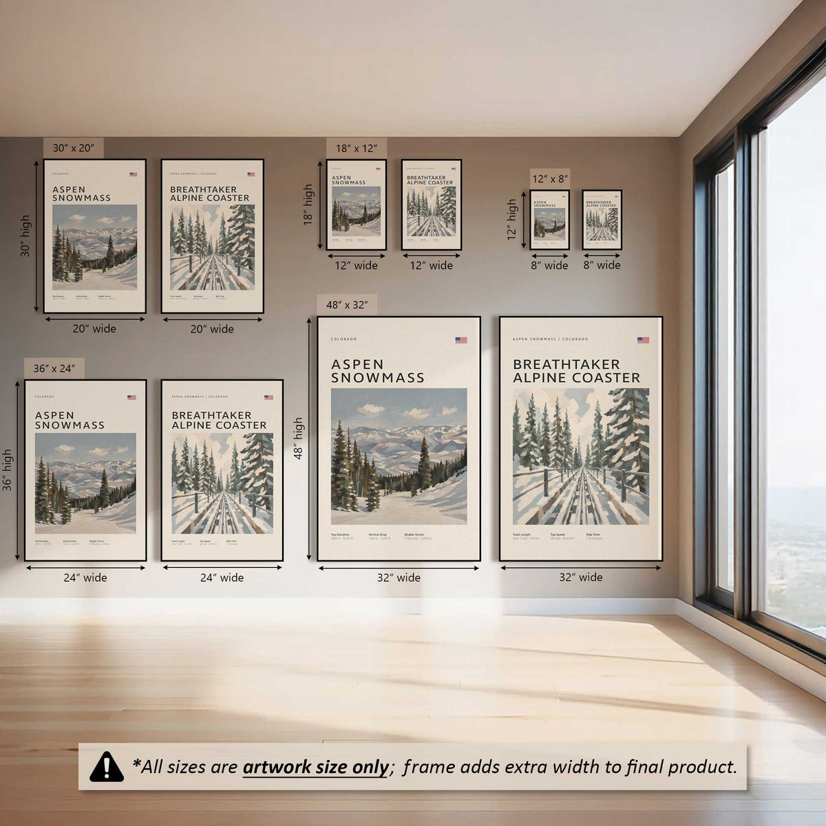 Aspen snowmass and Alpine Coaster, Set of 2 Prints on Canvas
