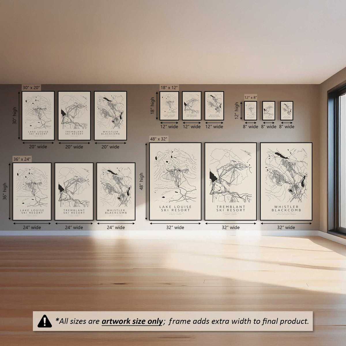 Canadian Ski Maps, Set of 3 Prints on Canvas
