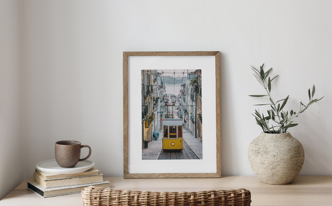 matted photo in a frame on a desk