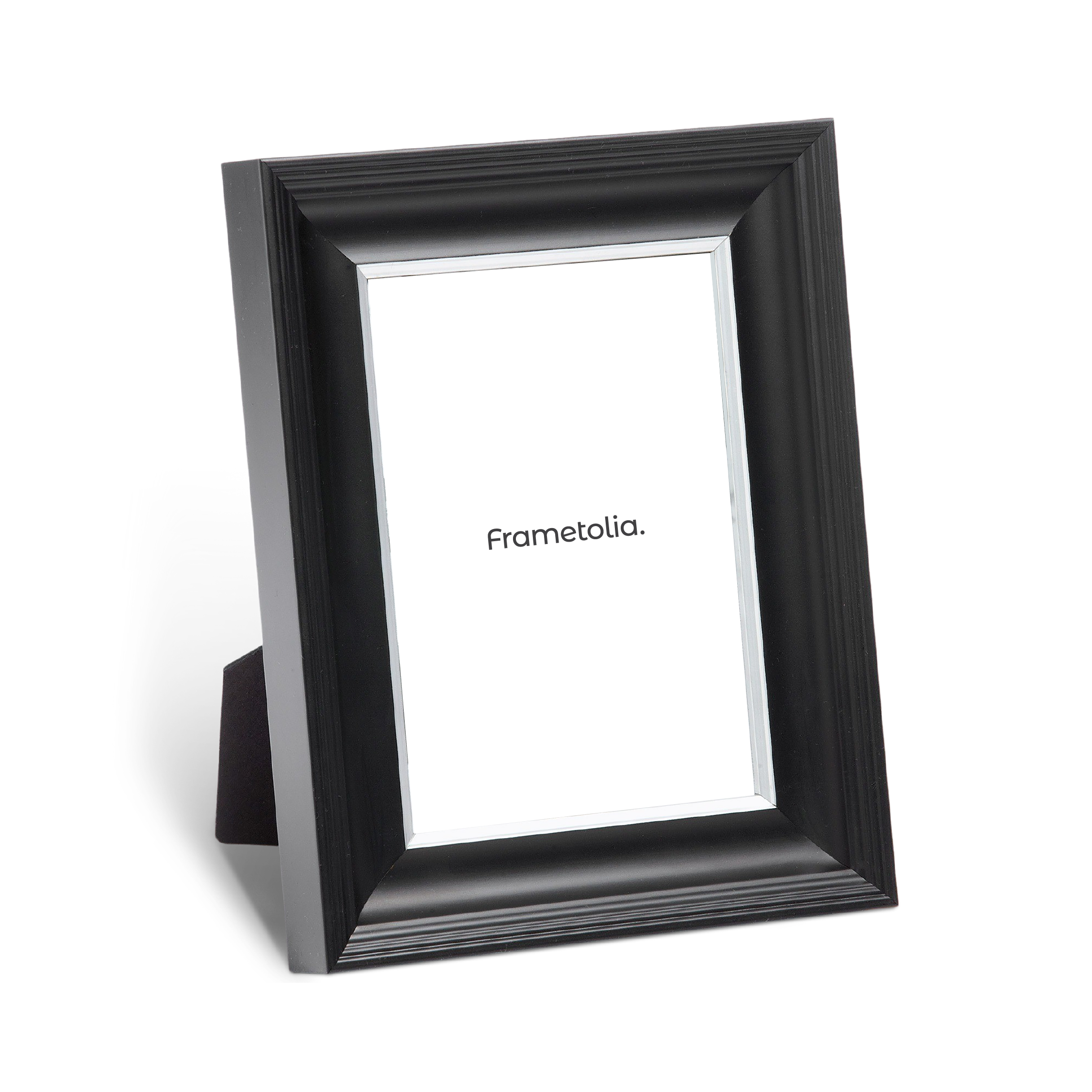 sleek black table top frame with silver trim