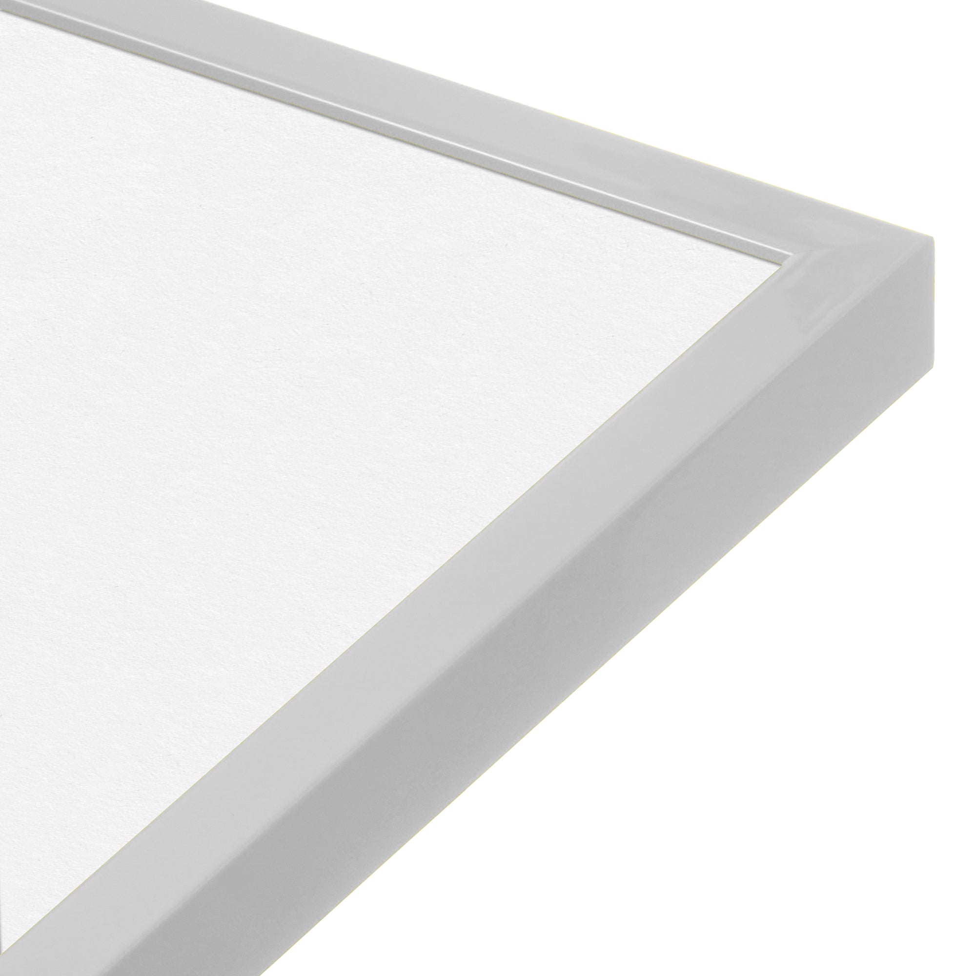 opaque white narrow width wall frame corner close up