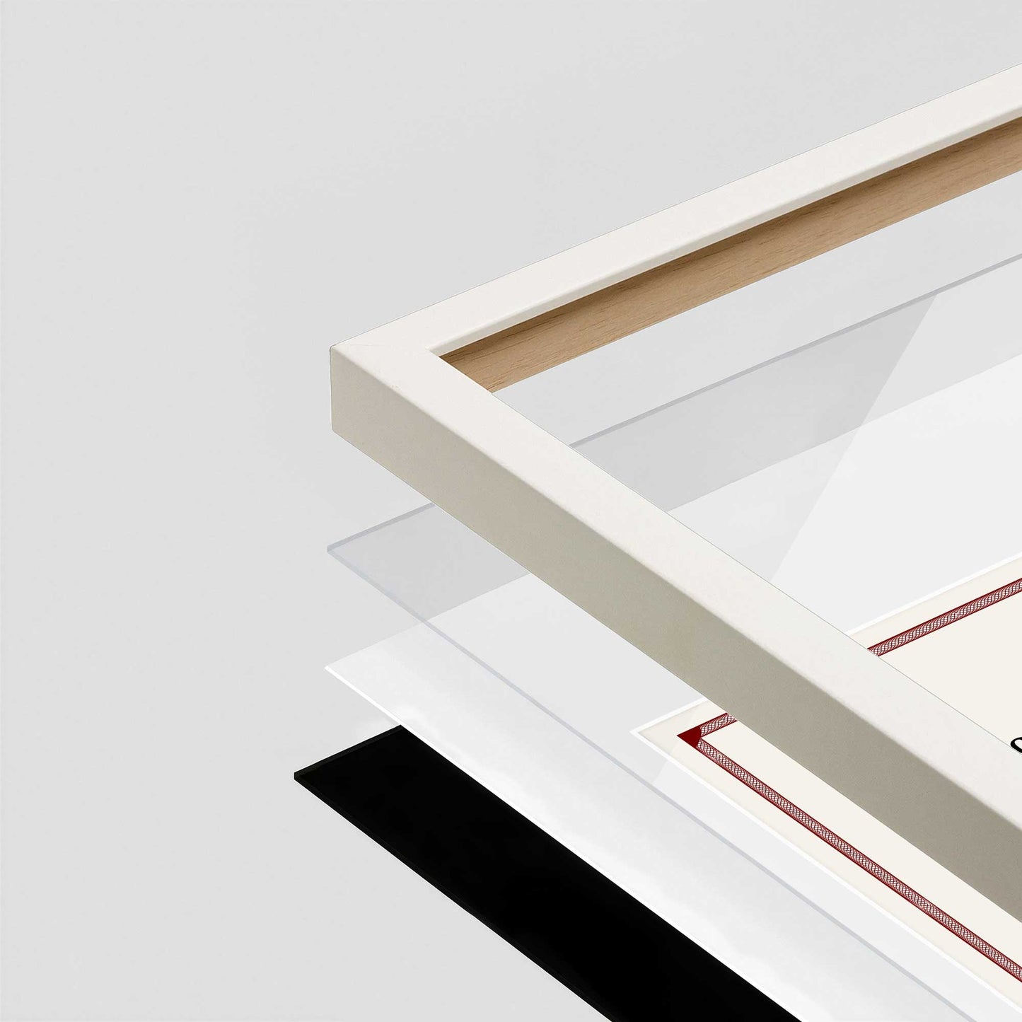 Opaque White Manhattan Wall Frame corner Close up with layers broken out