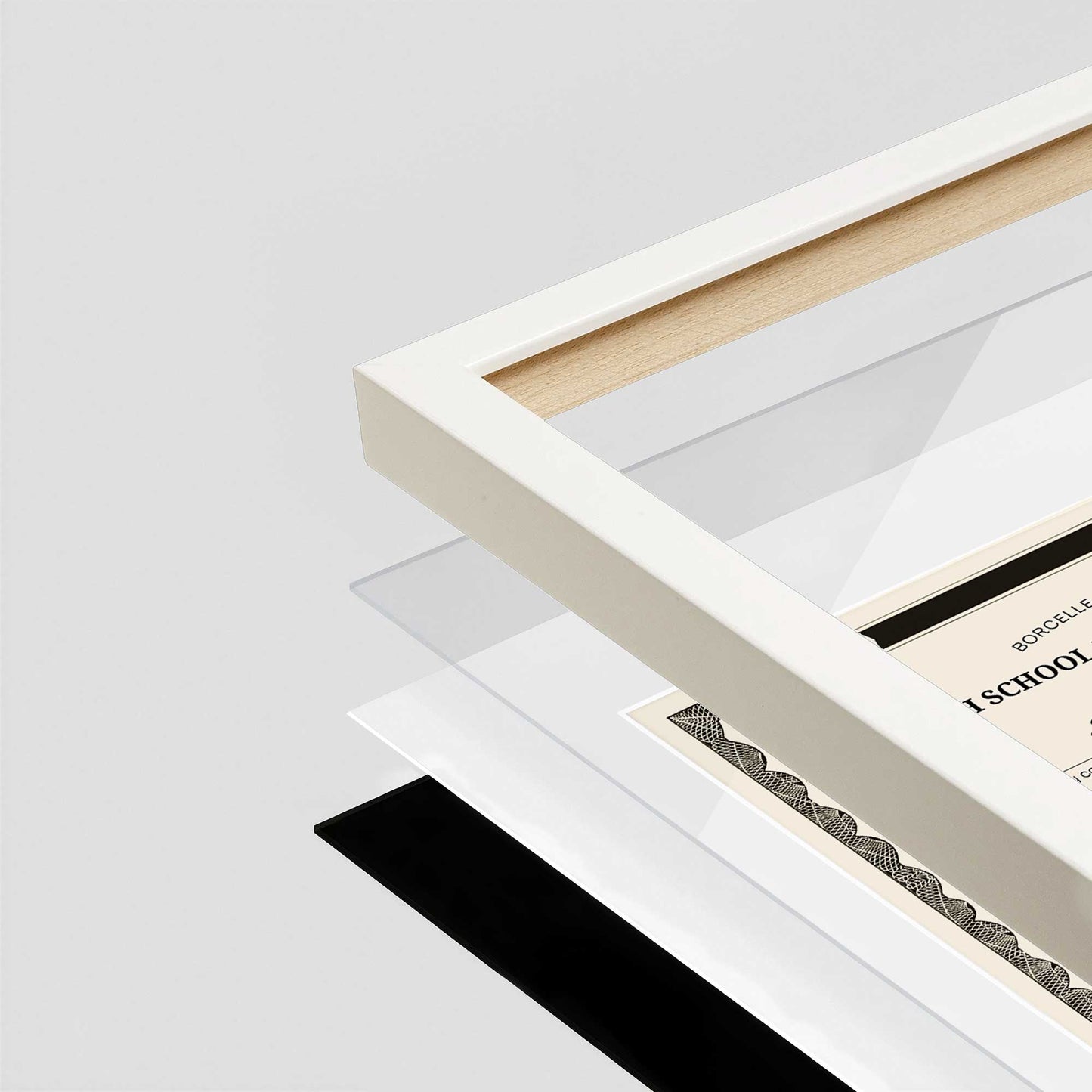 White Lacquer Manhattan Wall Frame corner Close up with layers broken out