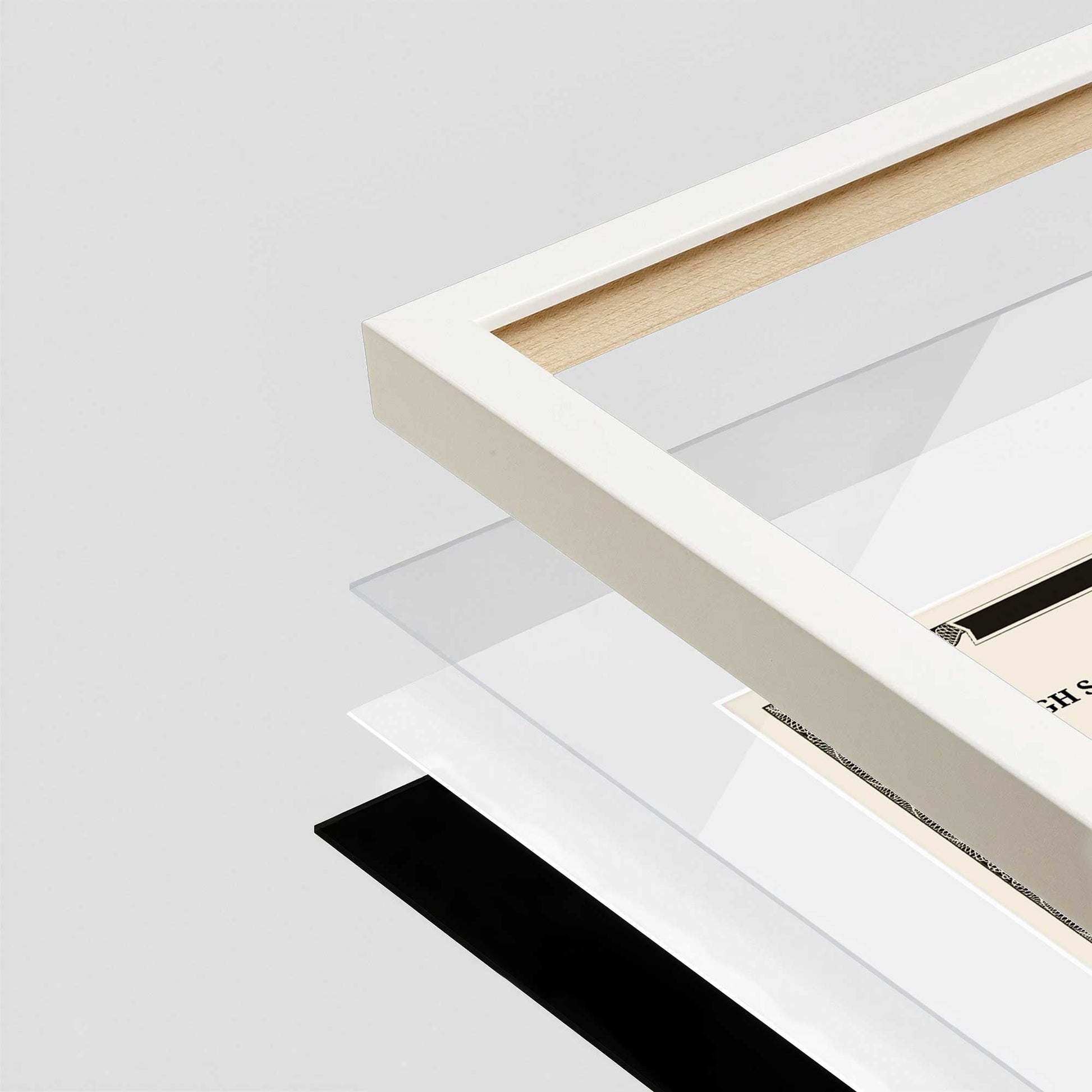 White Lacquer Manhattan Wall Frame corner Close up with layers broken out