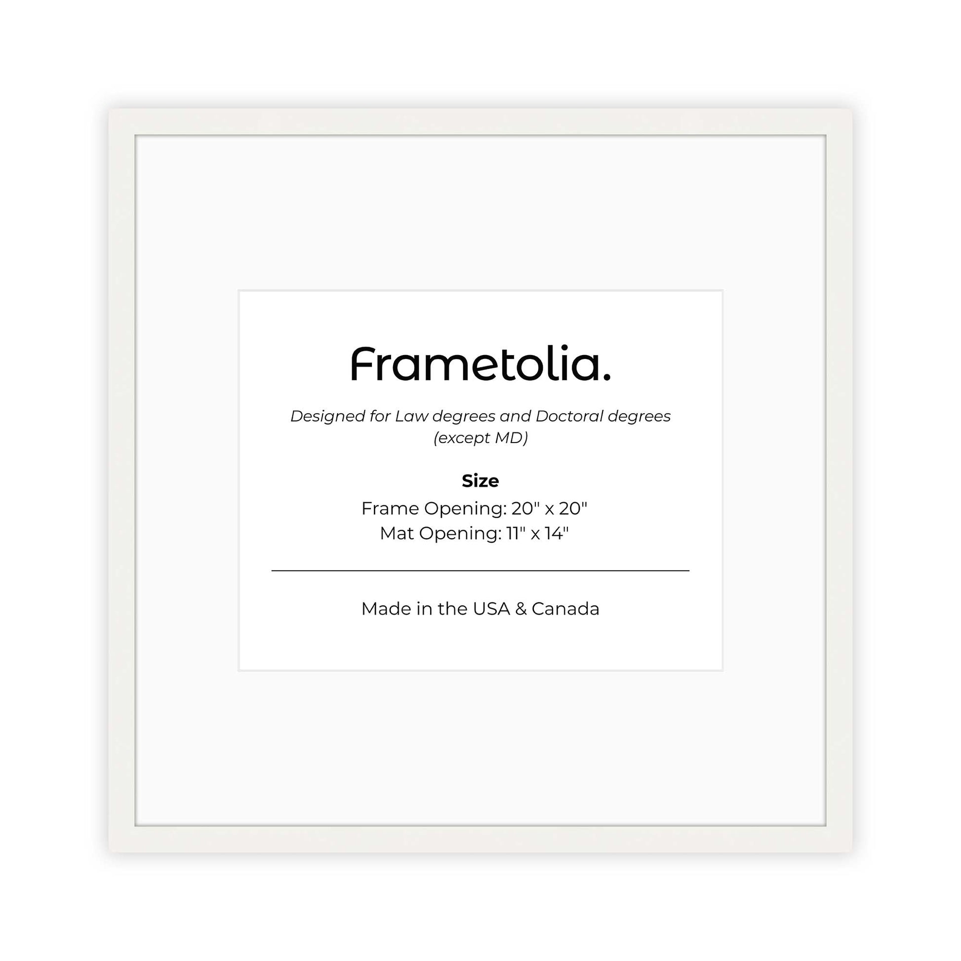 20" x 20" White Lacquer Manhattan  Diploma Frame with Mat - 11 x 14 opening