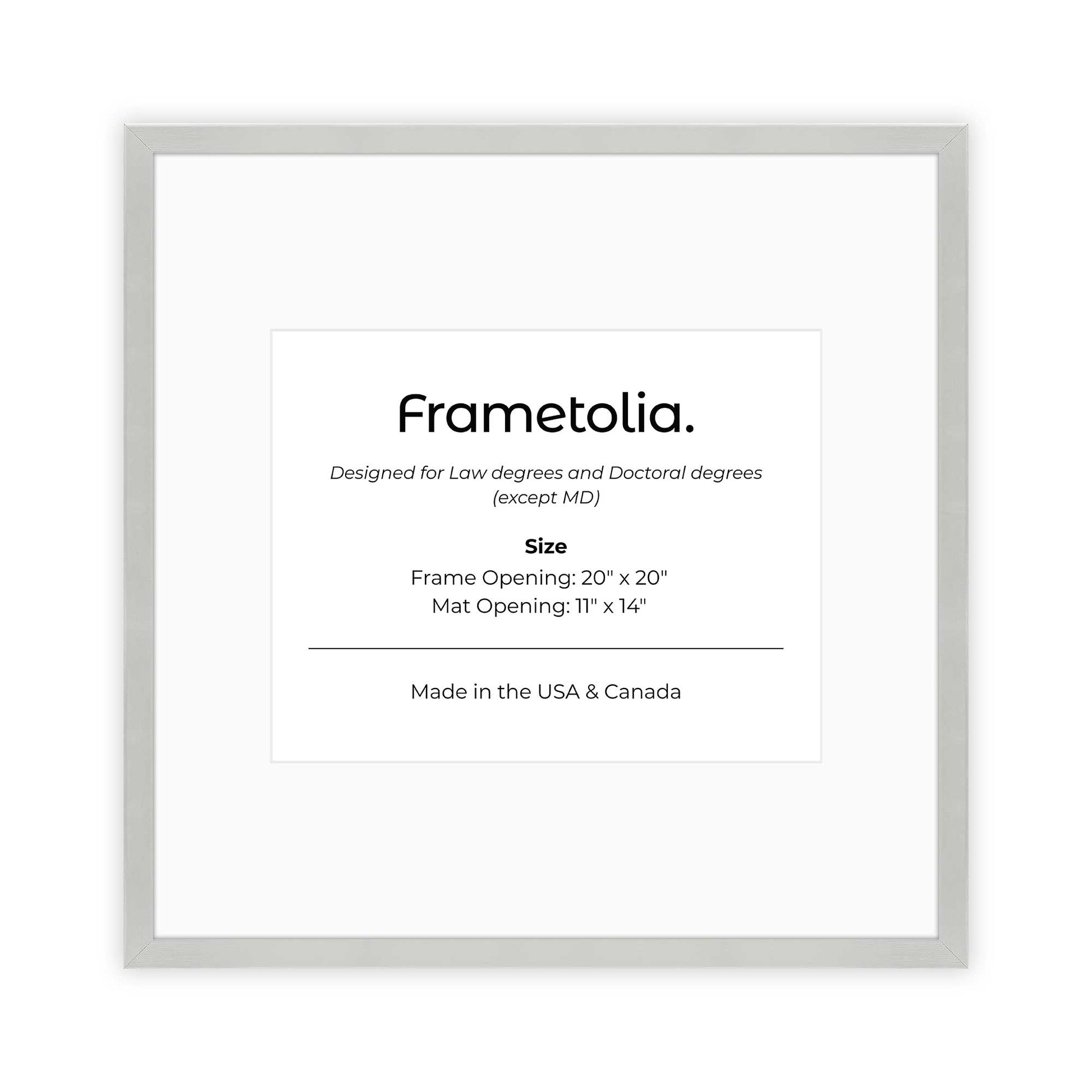 20" x 20" Titanium Silver Manhattan  Diploma Frame with Mat - 11 x 14 opening