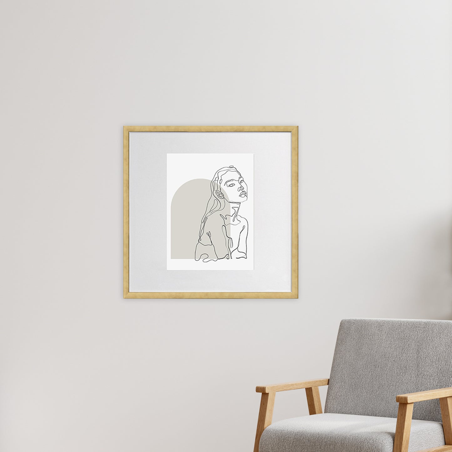 [LIFESTYLE],Brushed Gold Narrow Width Modern Wall Frame in a room
