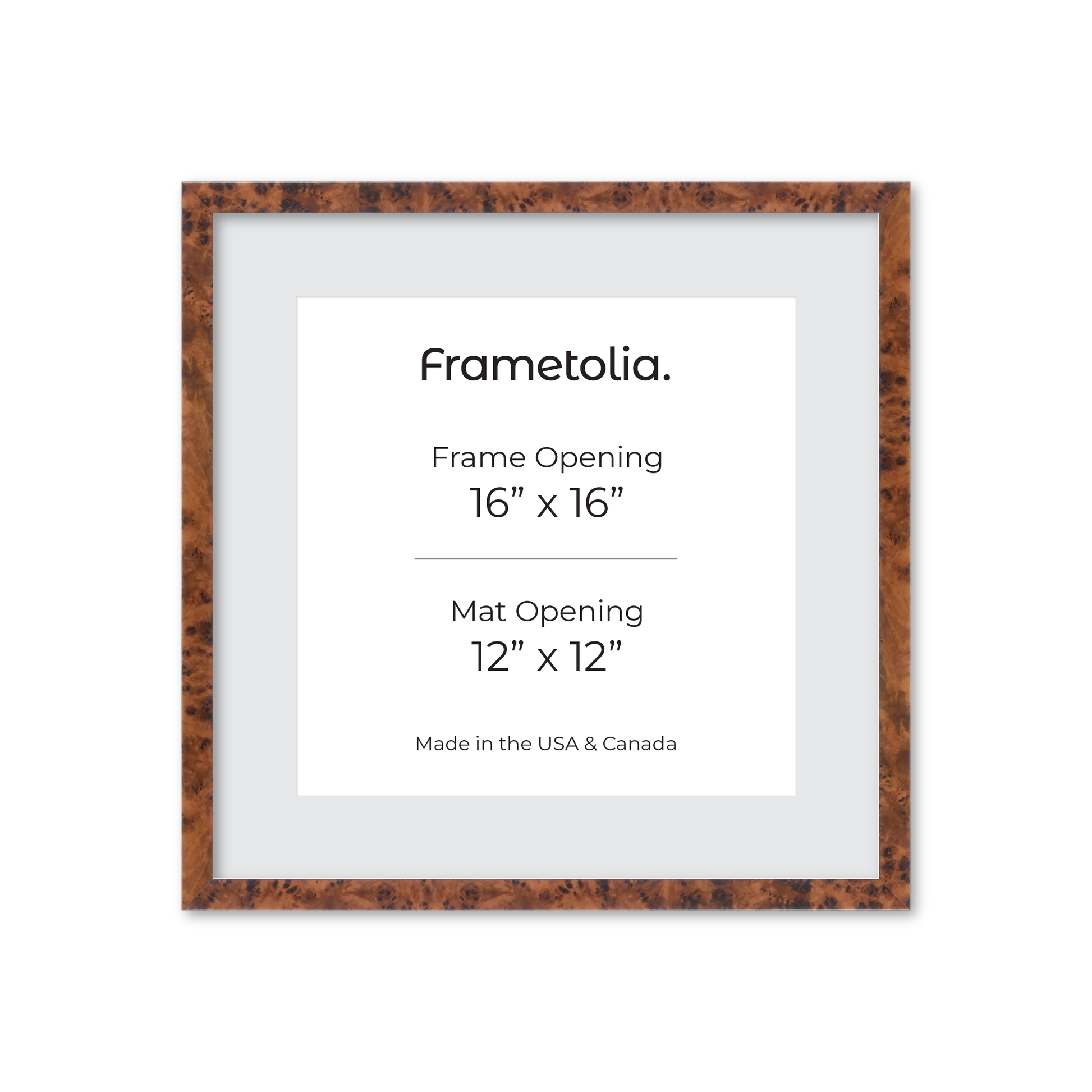 16" x 16" Amber Burlwood Verona Wall Frame