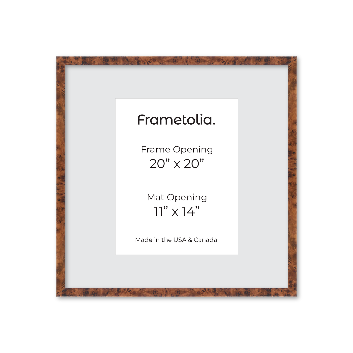 20" x 20" Amber Burlwood Verona Wall Frame