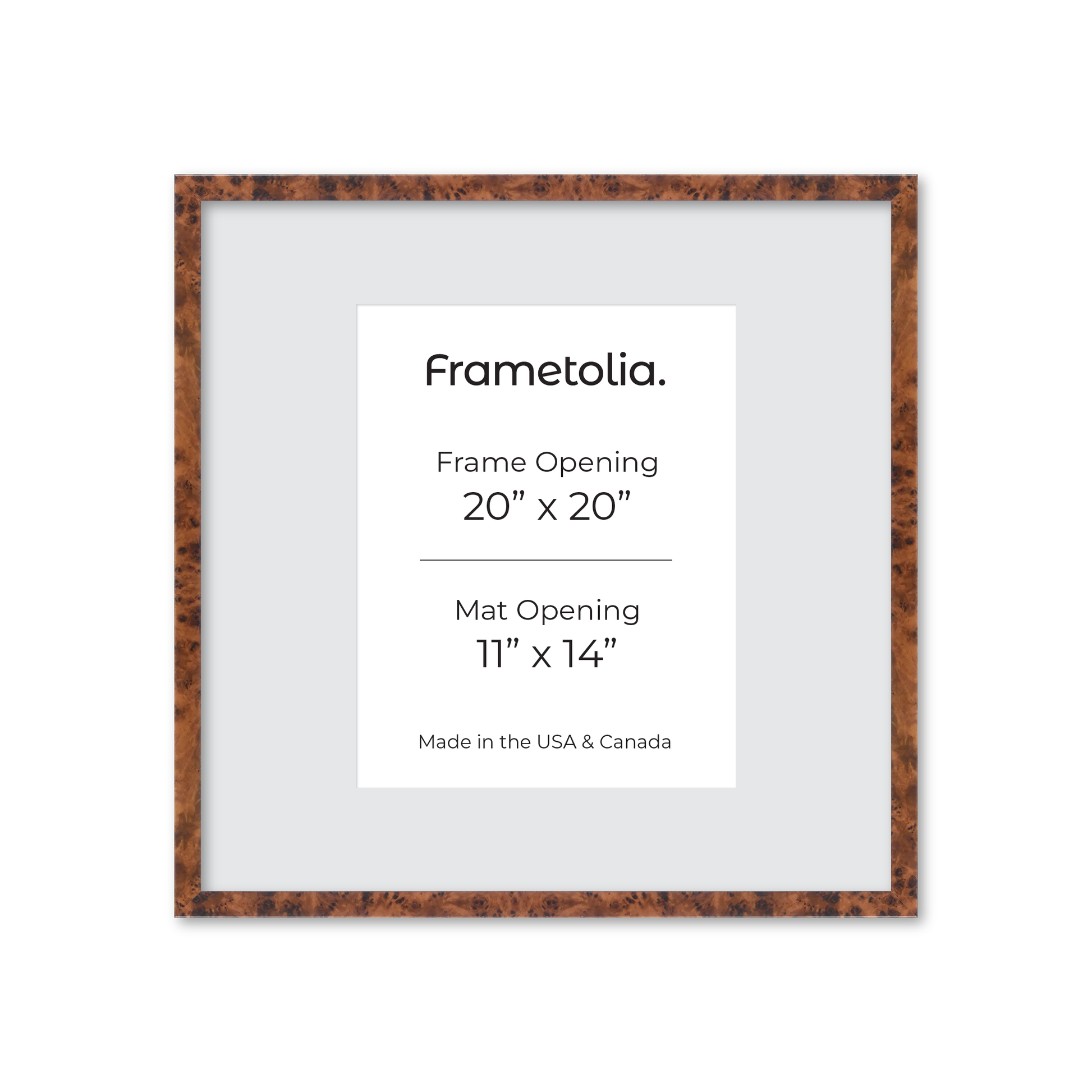 20" x 20" Amber Burlwood Verona Wall Frame