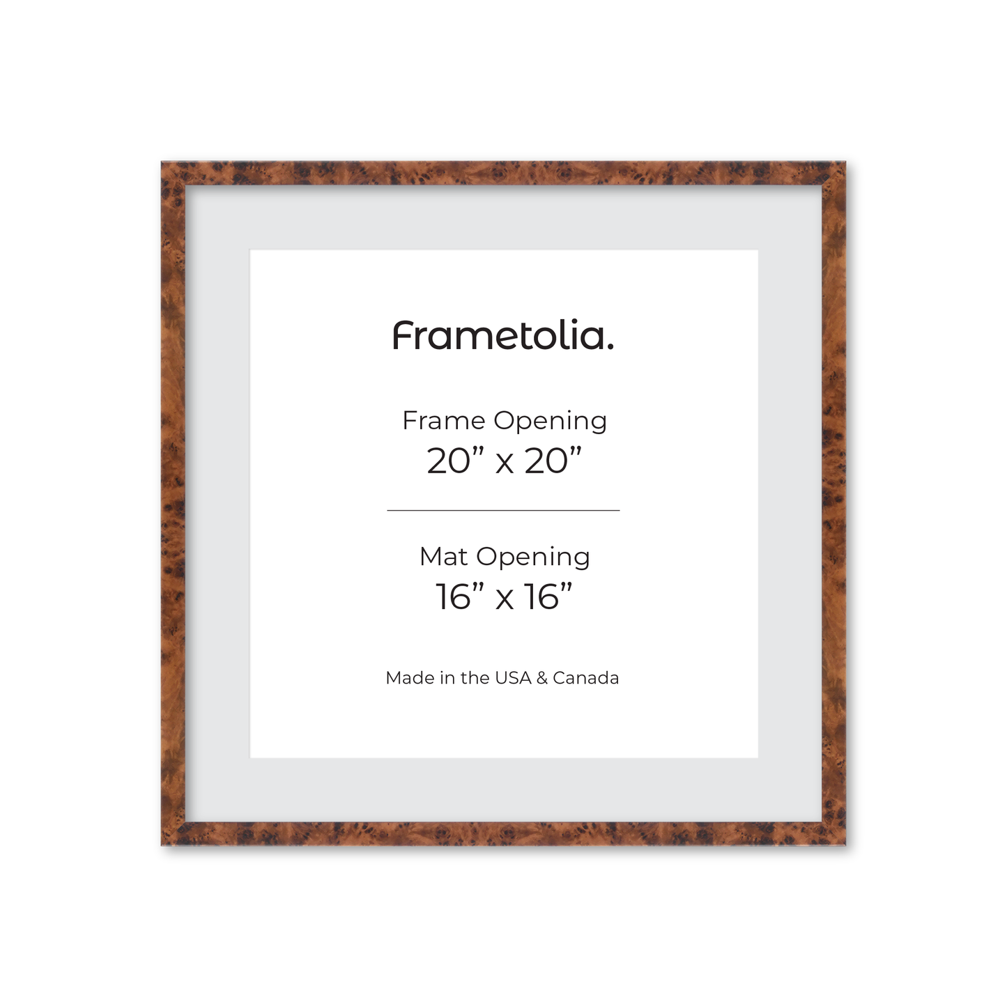 20" x 20" Amber Burlwood Verona Wall Frame