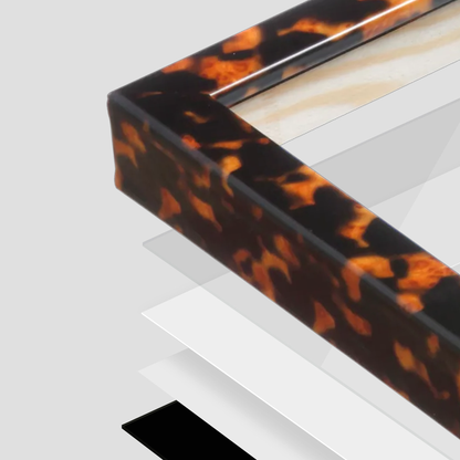 Tortoise Burlwood Verona Wall Frame corner Close up with layers broken out