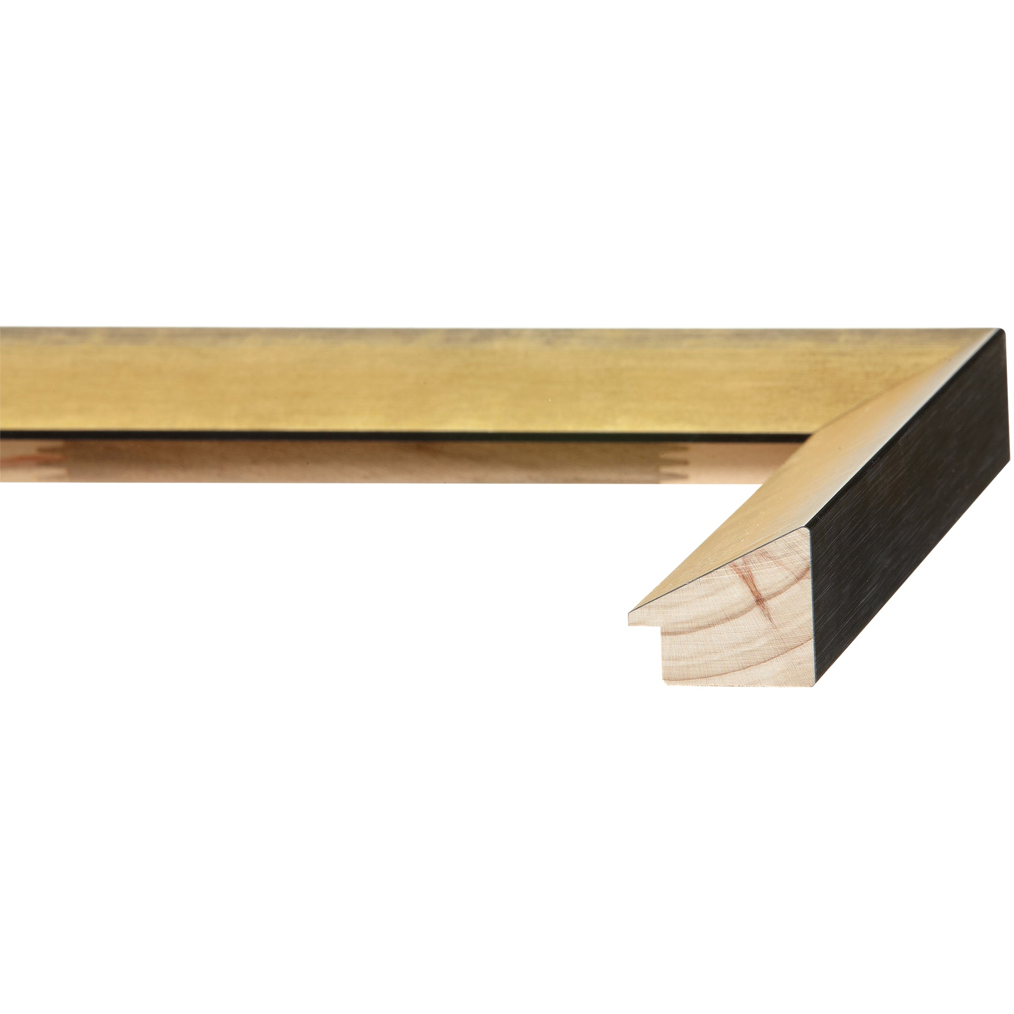 side view of slope profile on antique gold medium width tabletop frame