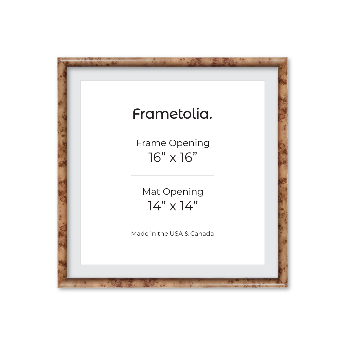 16" x 16" Caramel Burlwood Milano Wall Frame
