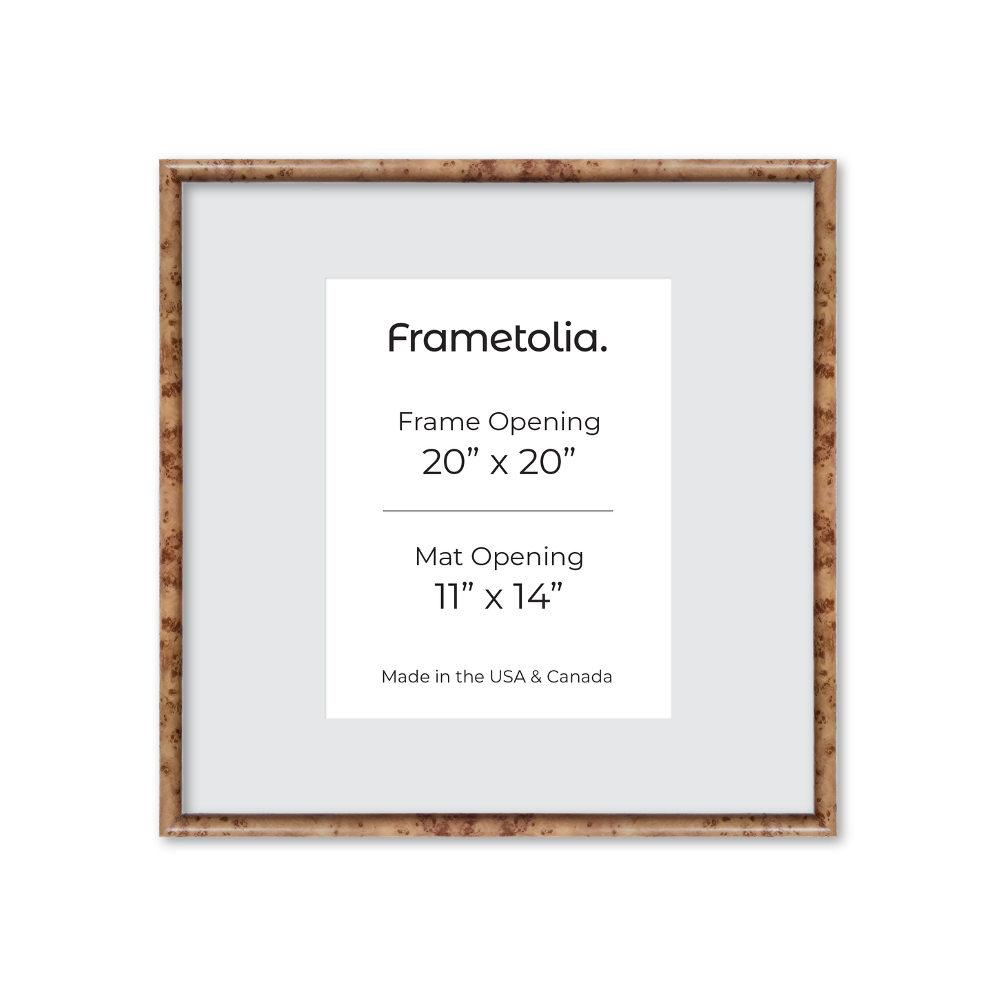 20" x 20" Caramel Burlwood Milano Wall Frame