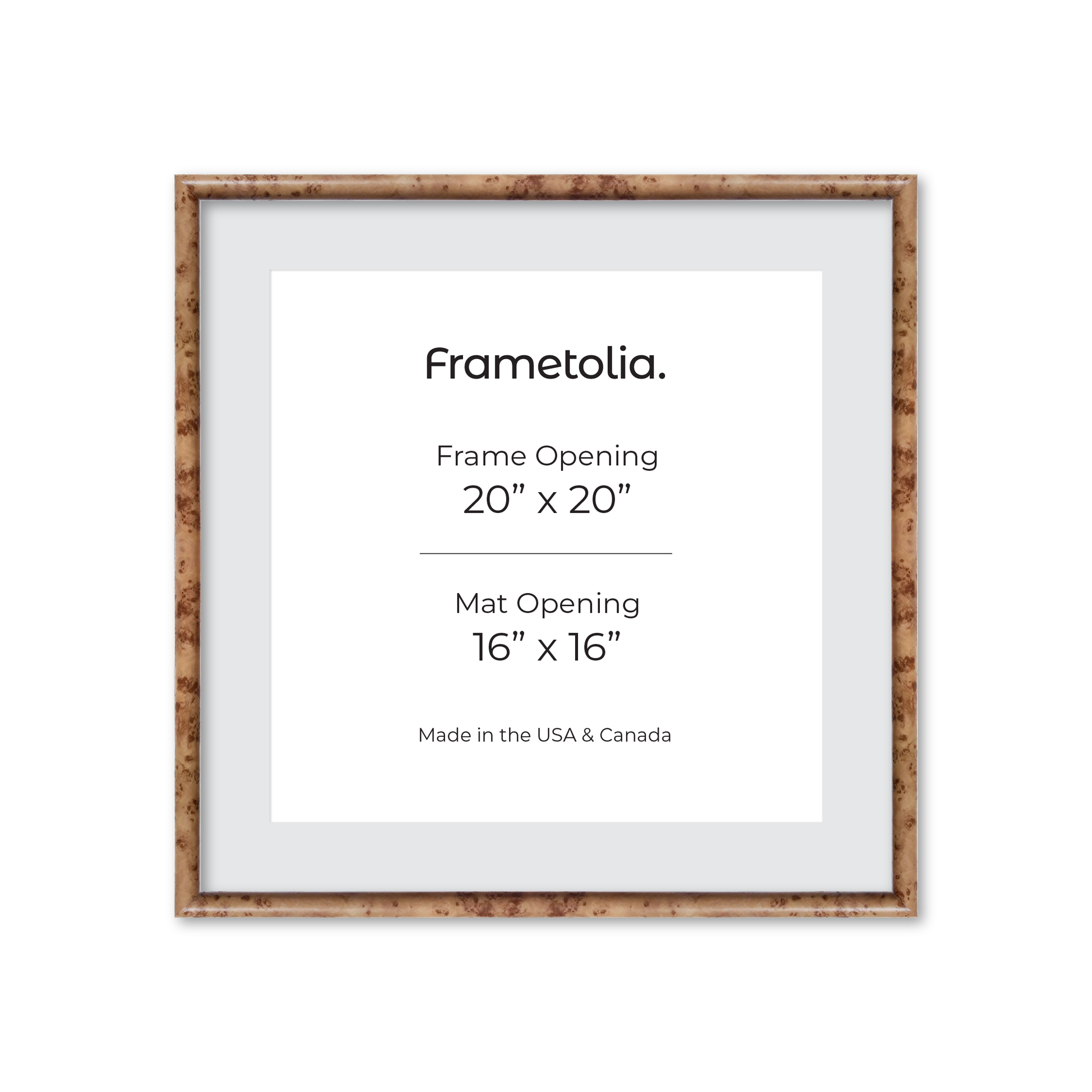 20" x 20" Caramel Burlwood Milano Wall Frame