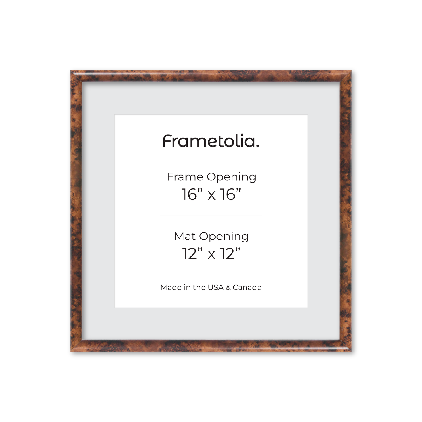 16" x 16" Amber Burlwood Milano Wall Frame