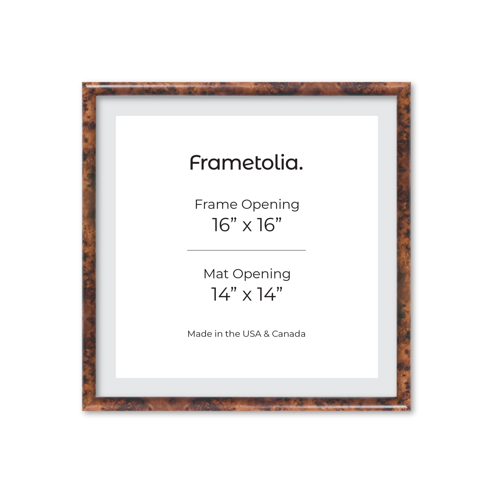 16" x 16" Amber Burlwood Milano Wall Frame