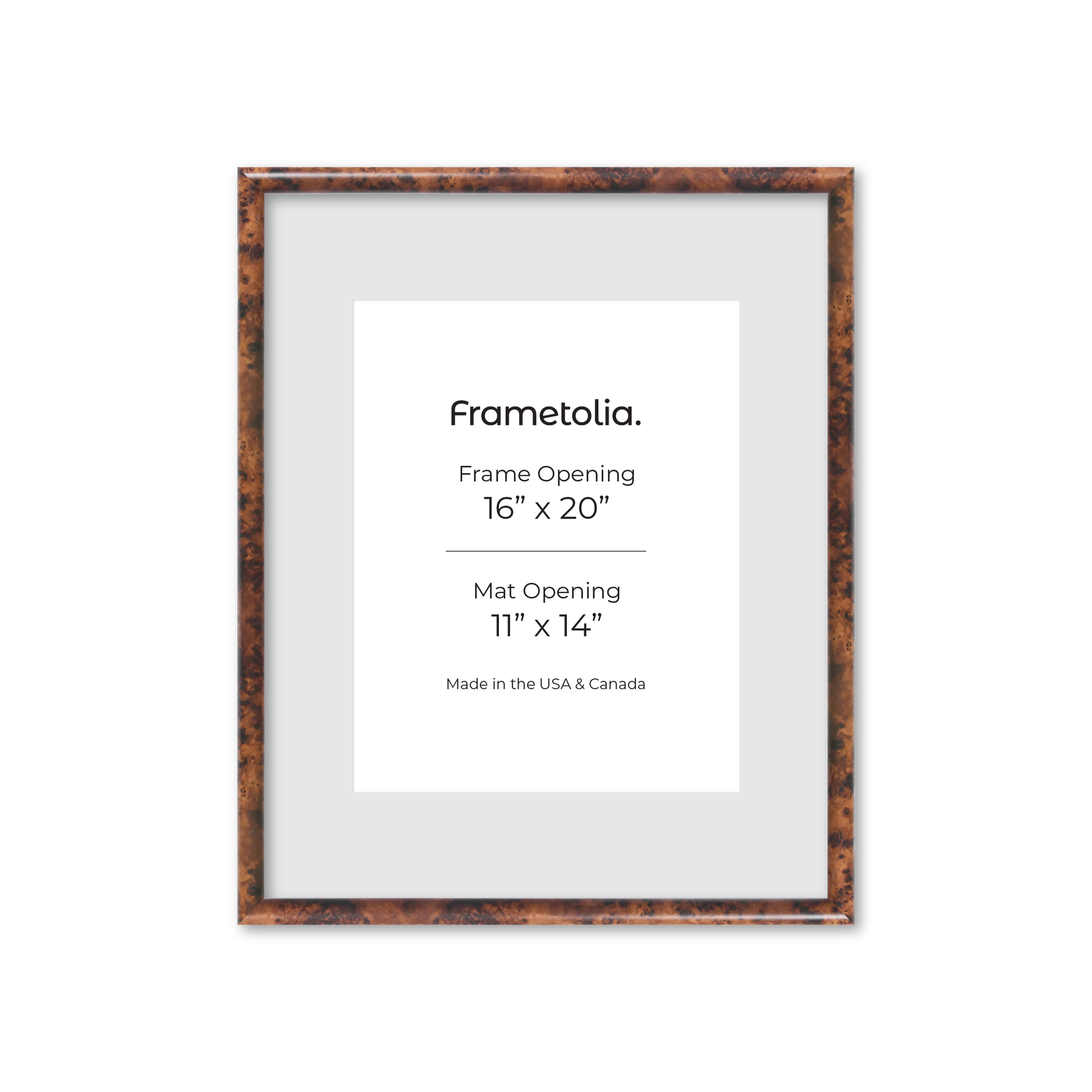 16" x 20" Amber Burlwood Milano Wall Frame