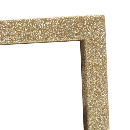 close up of the corner of the Gold glitter frame