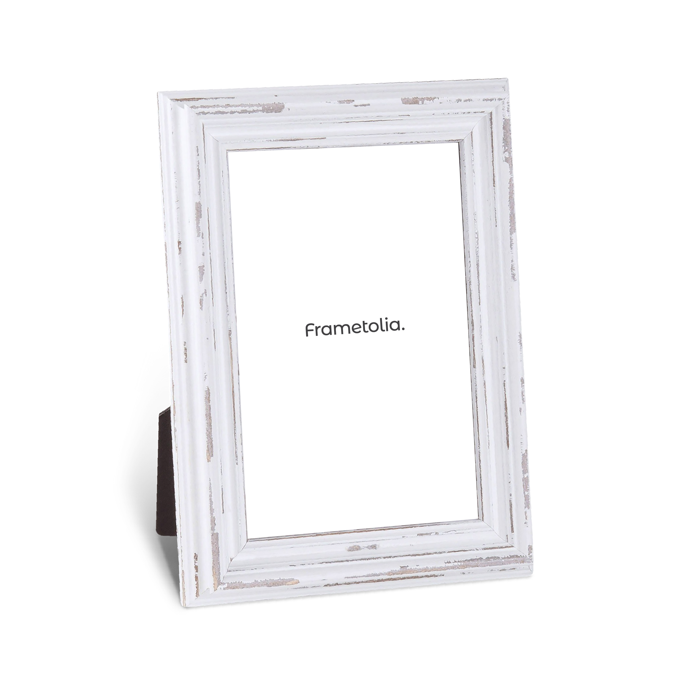 distressed rustic white medium width tabletop frame with swan profile