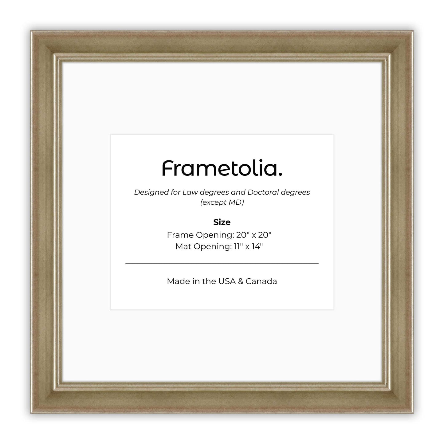 20" x 20" Gilded Silver FAMILY  Diploma Frame with Mat - 11 x 14 opening