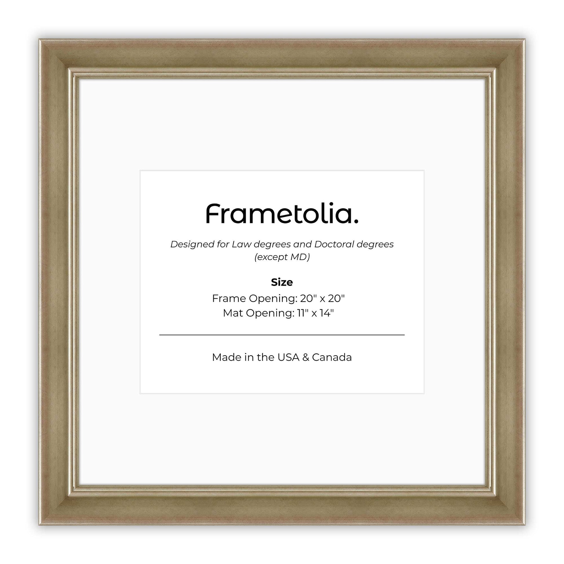 20" x 20" Gilded Silver FAMILY  Diploma Frame with Mat - 11 x 14 opening