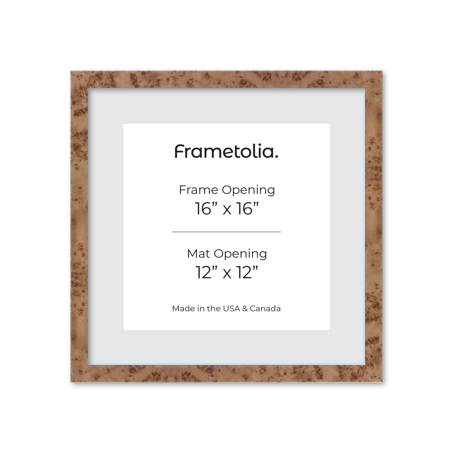 16" x 16" Caramel Burlwood Lucca Wall Frame