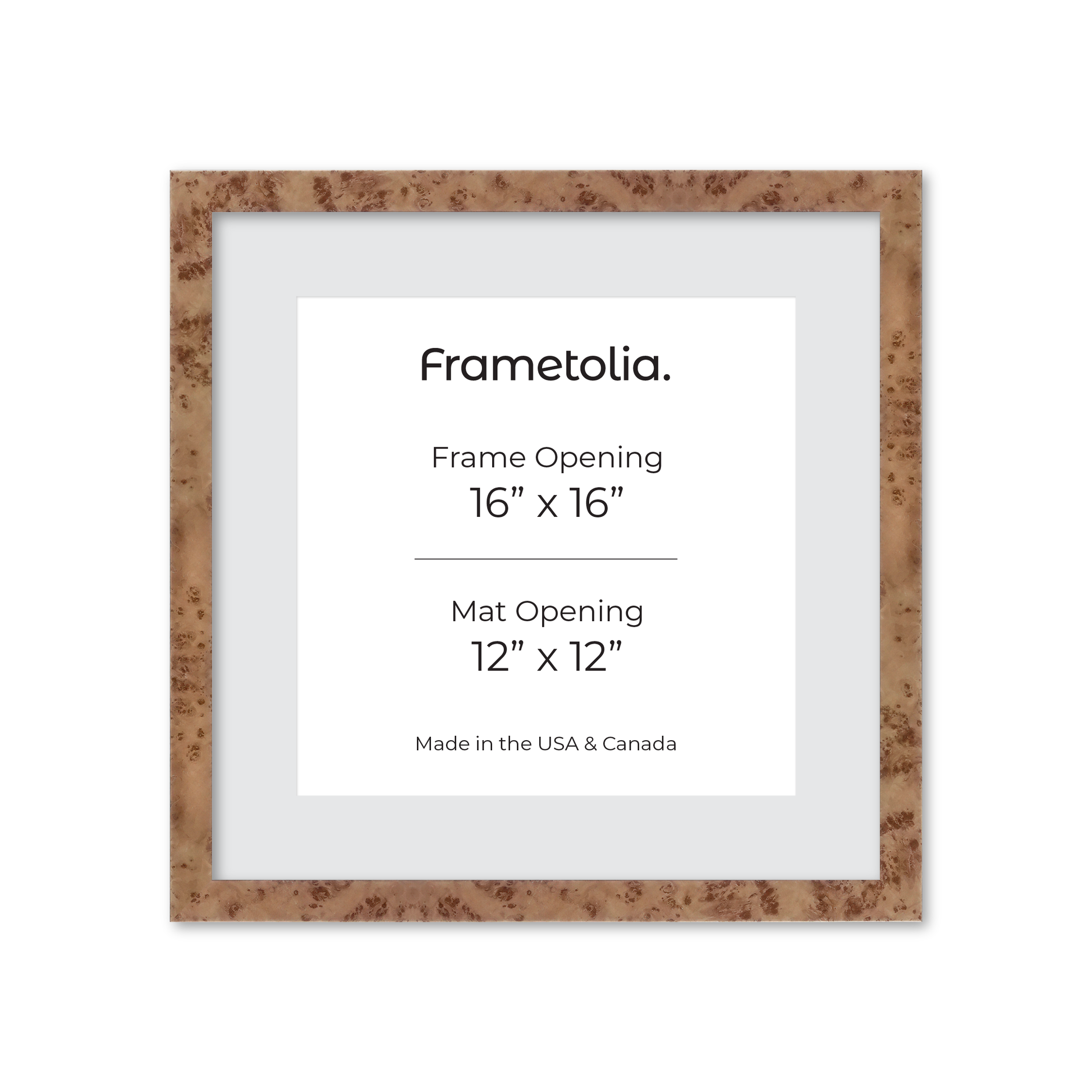 16" x 16" Caramel Burlwood Lucca Wall Frame