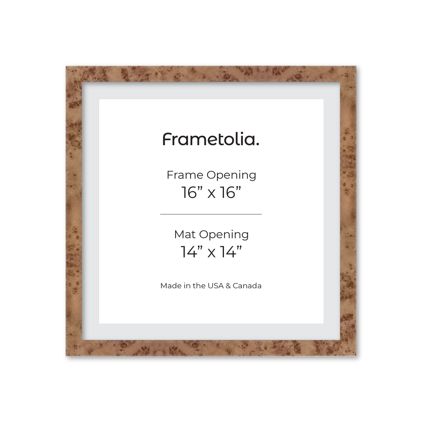 16" x 16" Caramel Burlwood Lucca Wall Frame