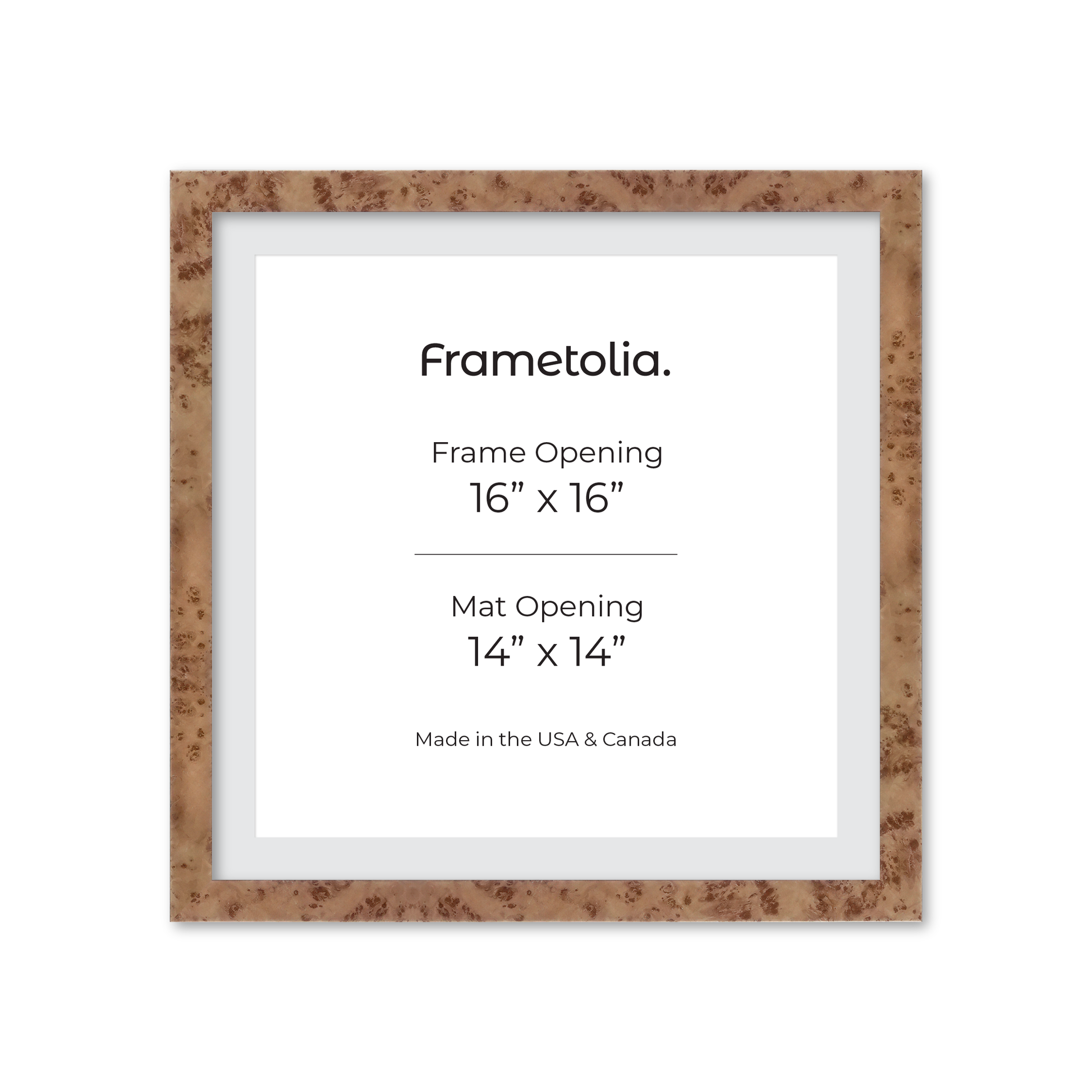 16" x 16" Caramel Burlwood Lucca Wall Frame