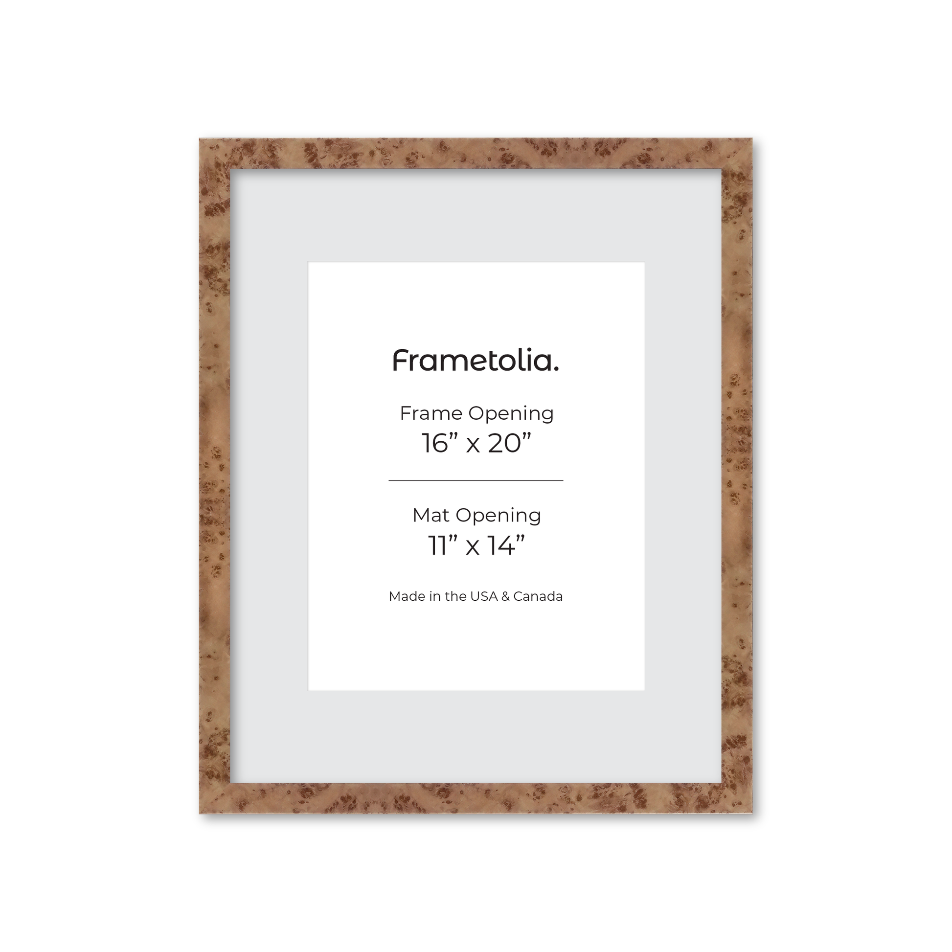 16" x 20" Caramel Burlwood Lucca Wall Frame