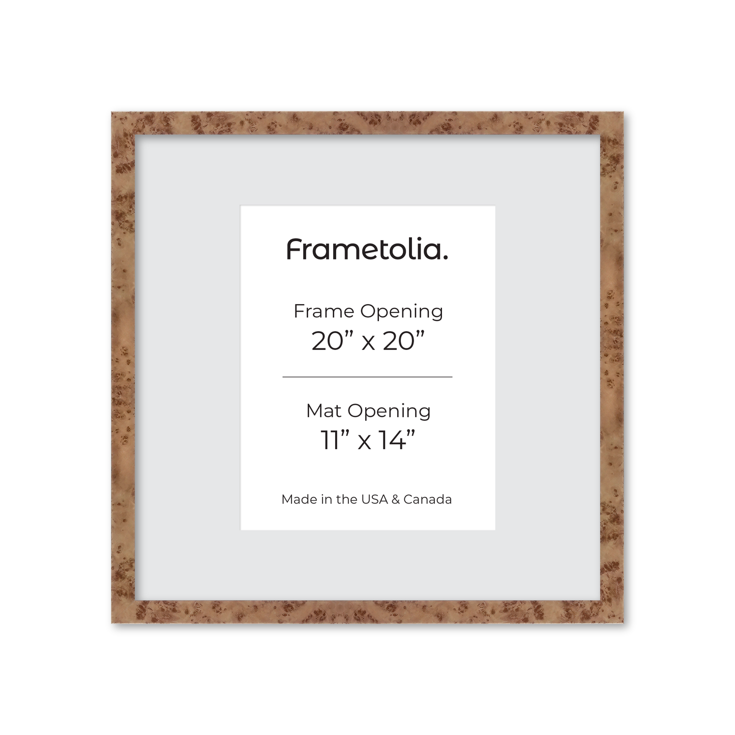 20" x 20" Caramel Burlwood Lucca Wall Frame