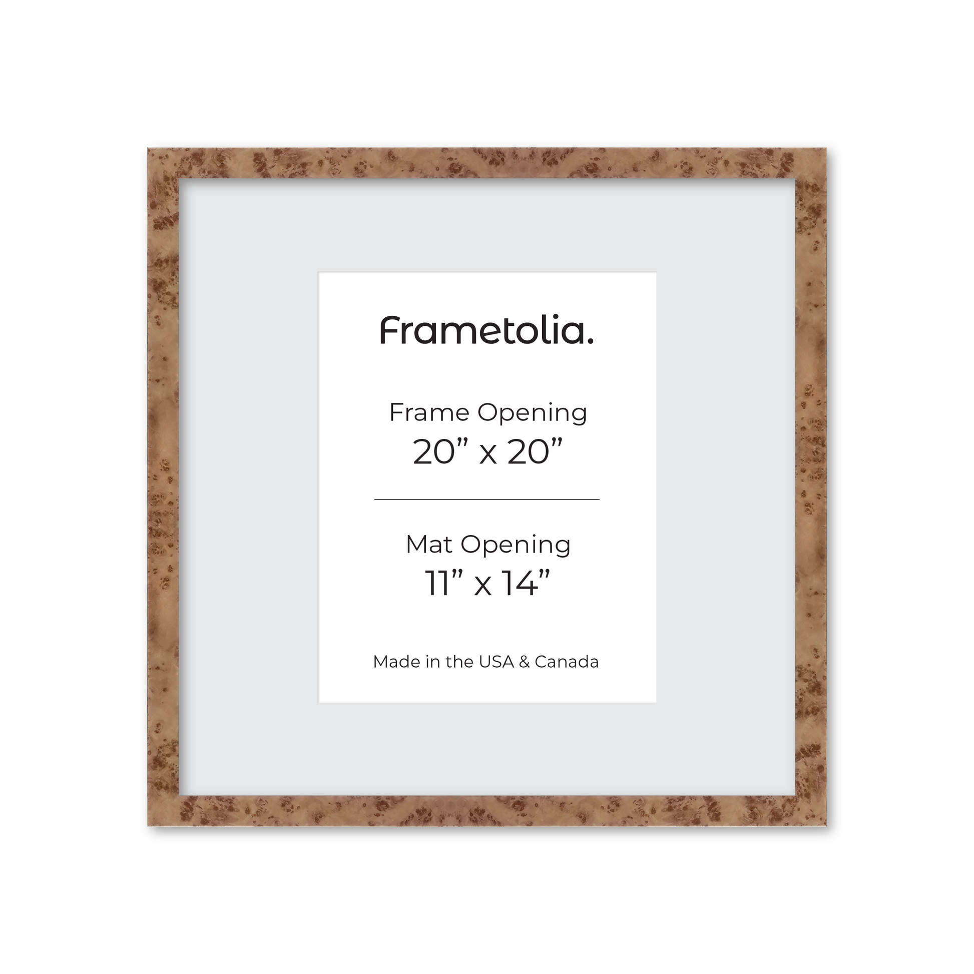 20" x 20" Caramel Burlwood Lucca Wall Frame