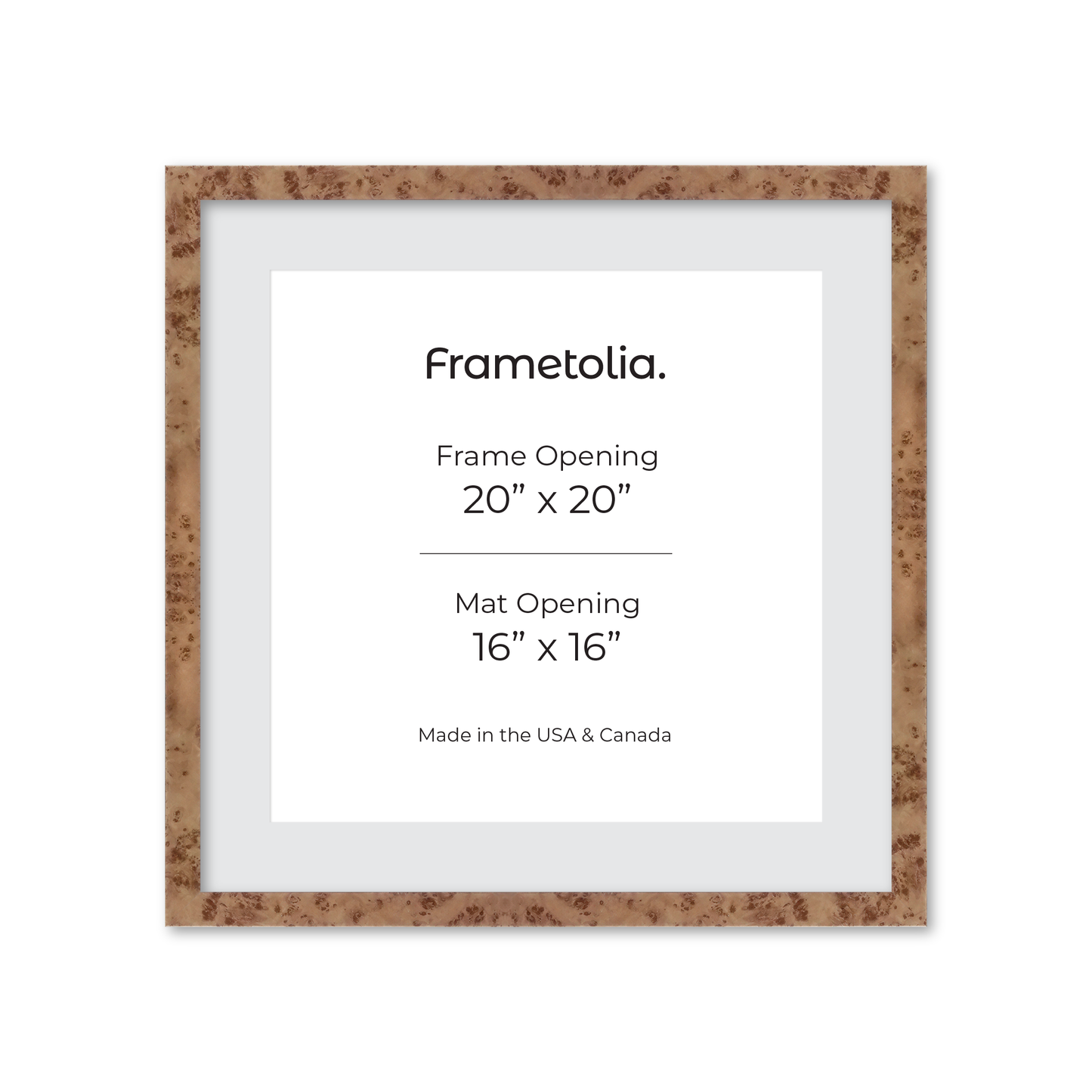 20" x 20" Caramel Burlwood Lucca Wall Frame