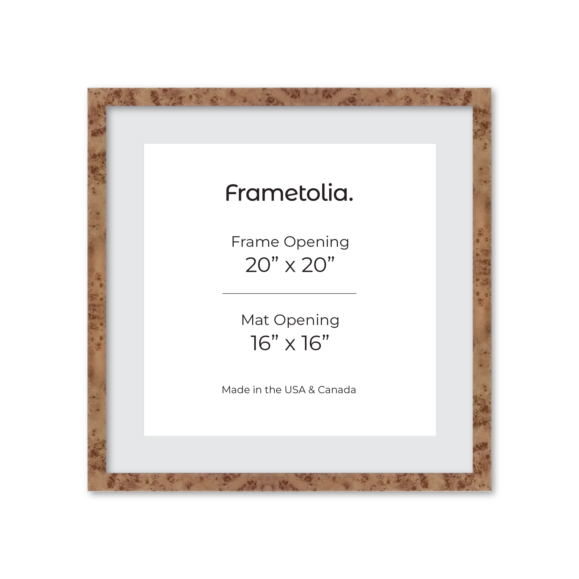 20" x 20" Caramel Burlwood Lucca Wall Frame