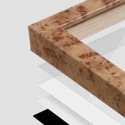 Caramel Burlwood Lucca Wall Frame corner Close up with layers broken out