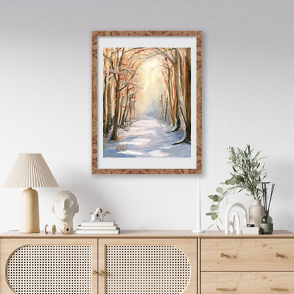 Caramel Burlwood Lucca Wall Frame Hanging on the wall