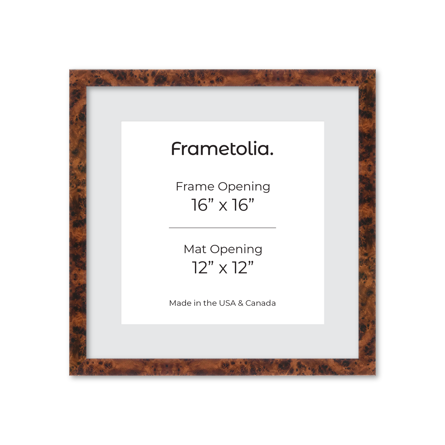 16" x 16" Amber Burlwood Lucca Wall Frame