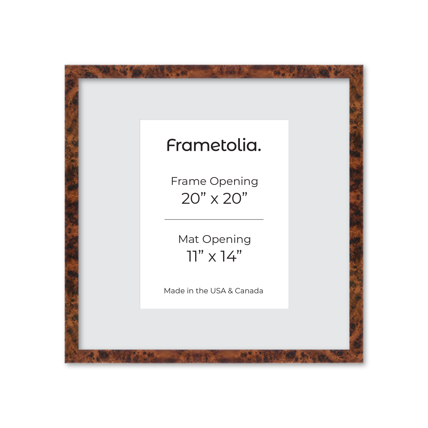 20" x 20" Amber Burlwood Lucca Wall Frame