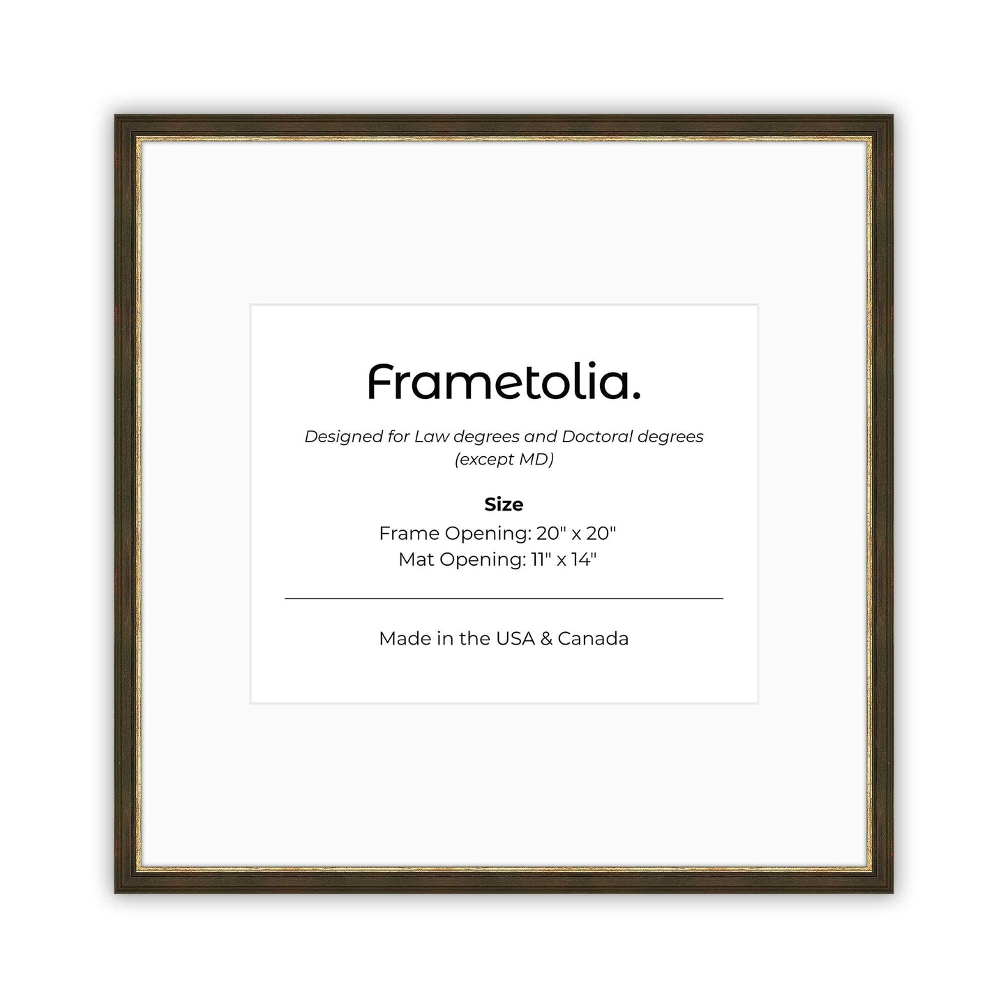 20" x 20" Black and Gold FAMILY  Diploma Frame with Mat - 11 x 14 opening