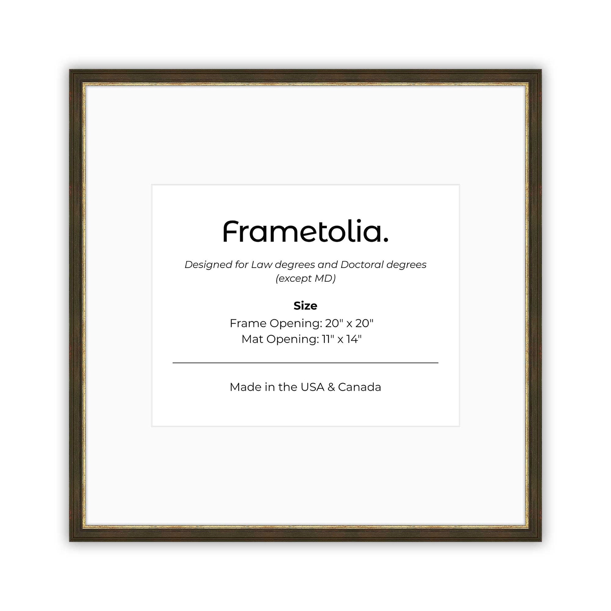 20" x 20" Black and Gold FAMILY  Diploma Frame with Mat - 11 x 14 opening