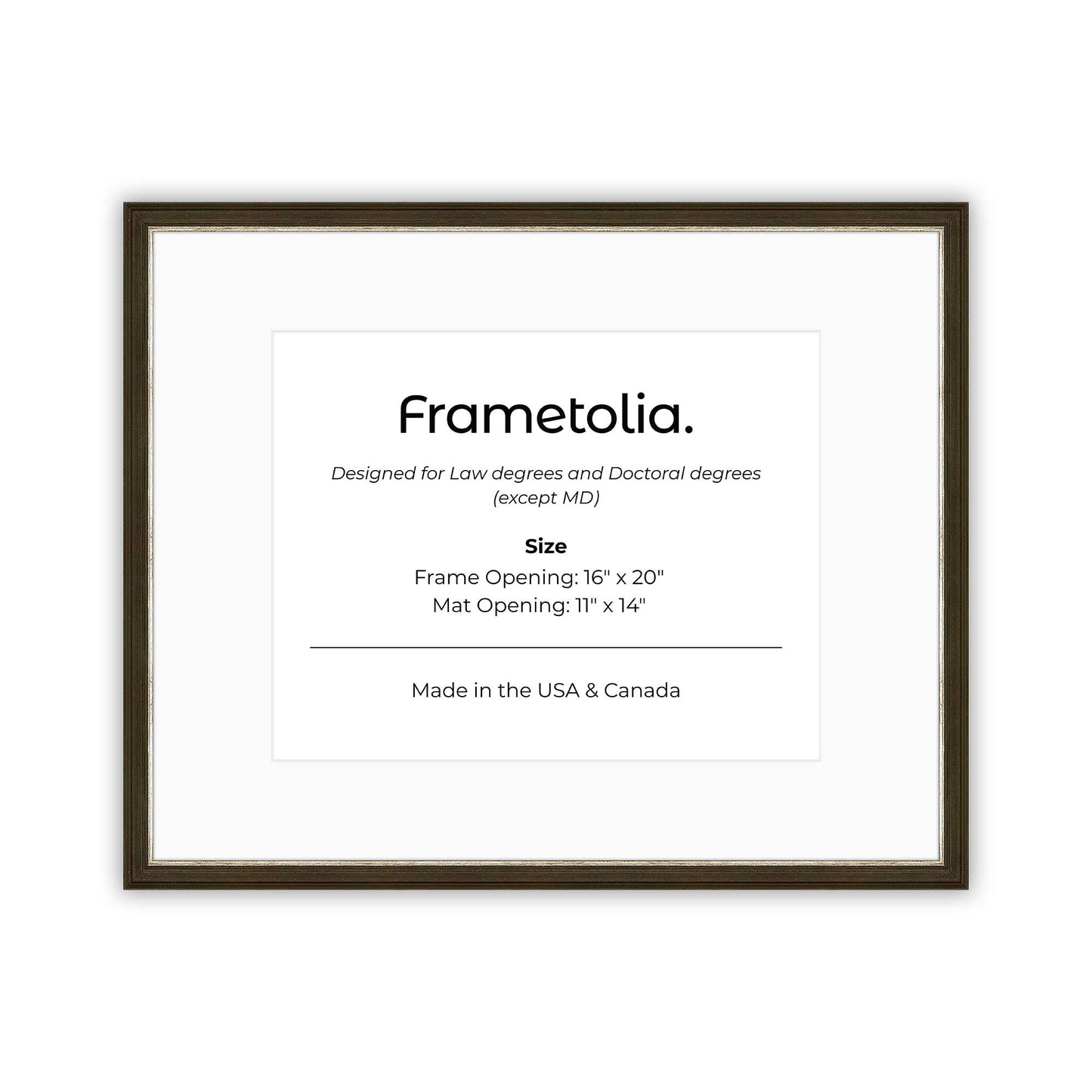 16" x 20" Black and Silver FAMILY  Diploma Frame with Mat - 11 x 14 opening
