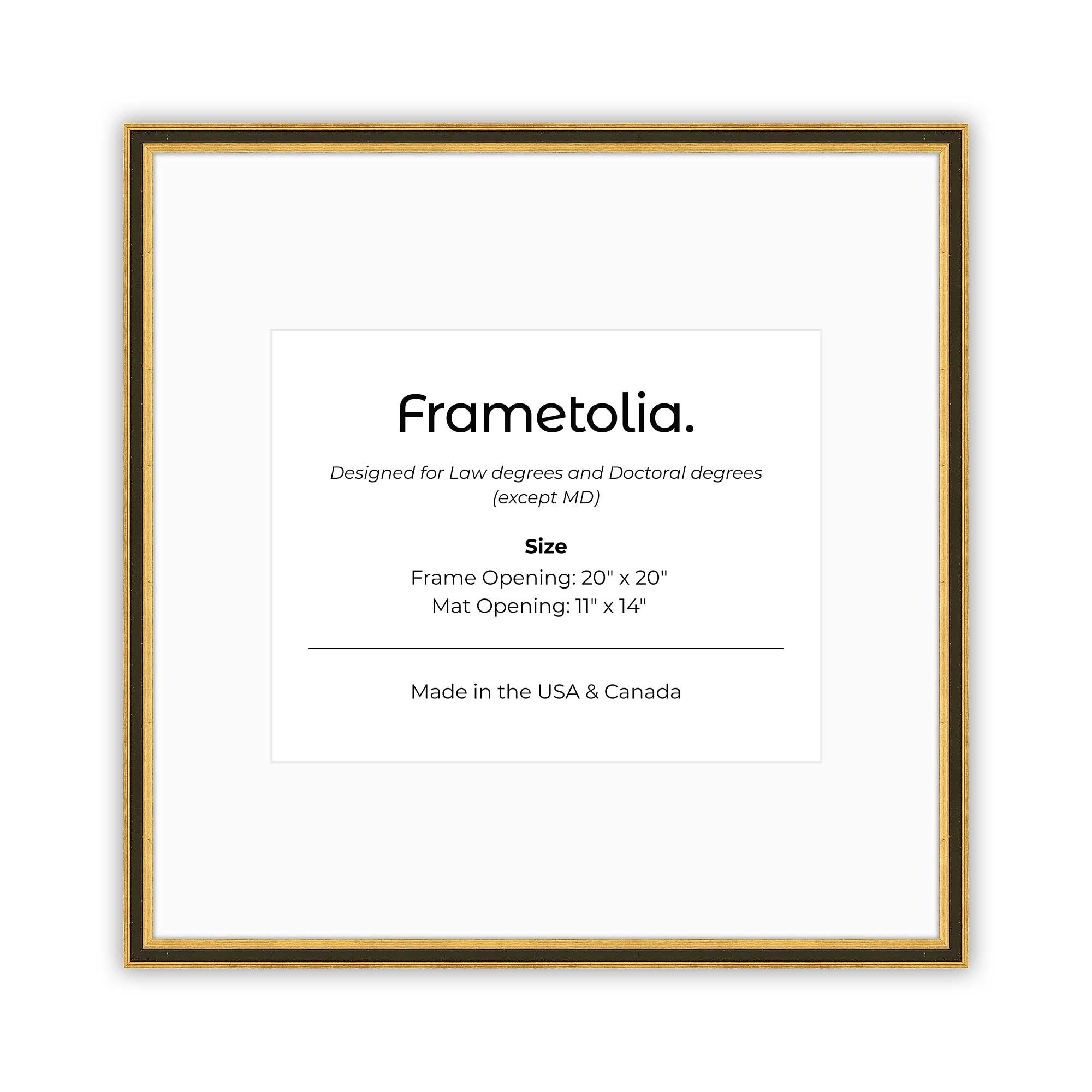 Gilded Gold Torina 20 x 20 diploma frame with an 11 x 14 opening