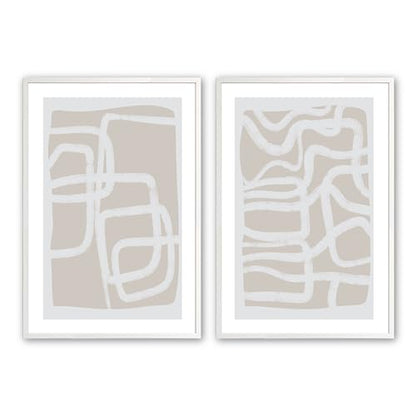 Greige Simple Abstract Line Drawing, Set of 2