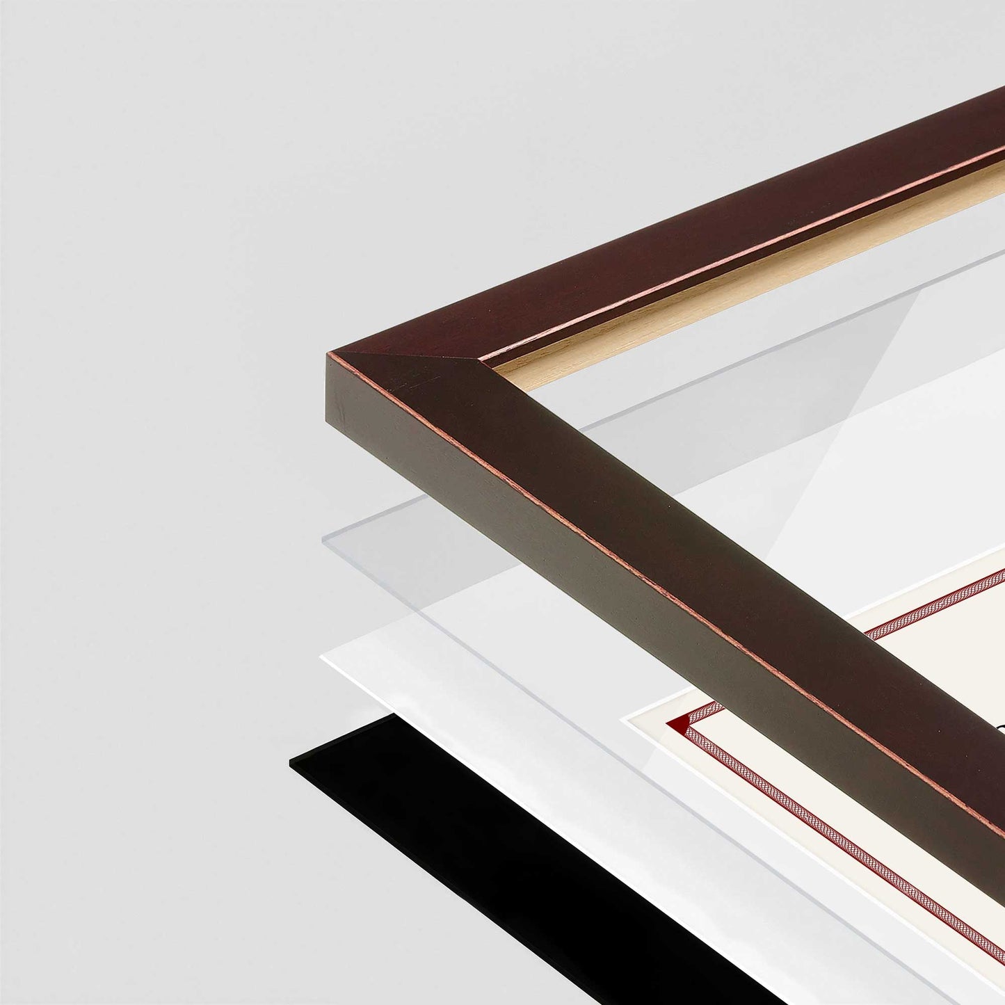 Mahogany FAMILY Wall Frame corner Close up with layers broken out